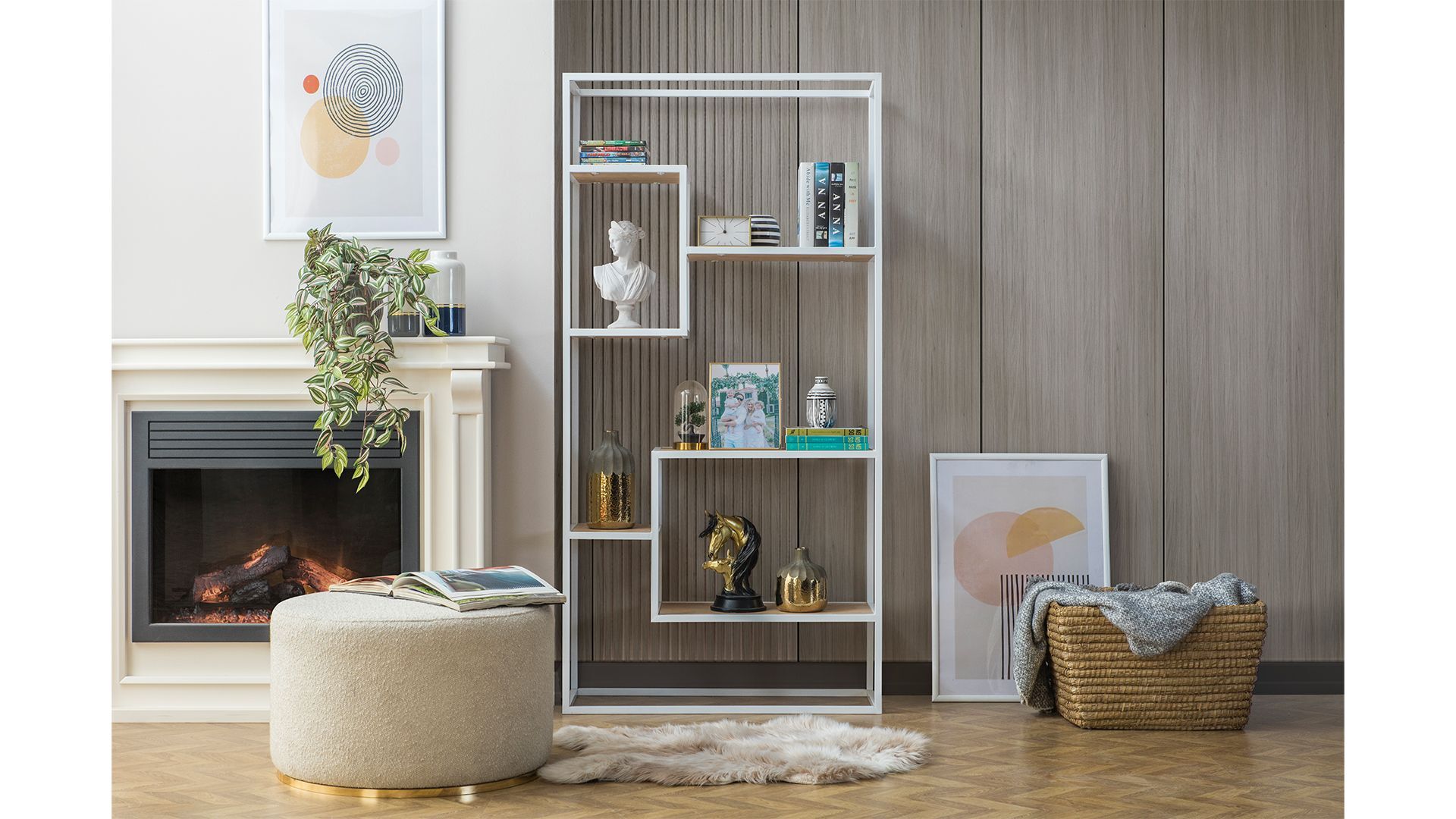 Ovel Kitaplık Beyaz - Meşe