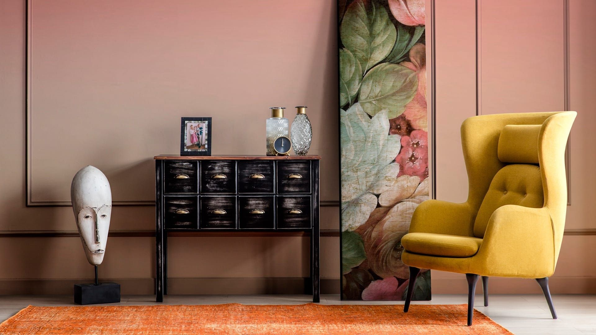 Eskitme 8 çekmeceli Dresuar Siyah