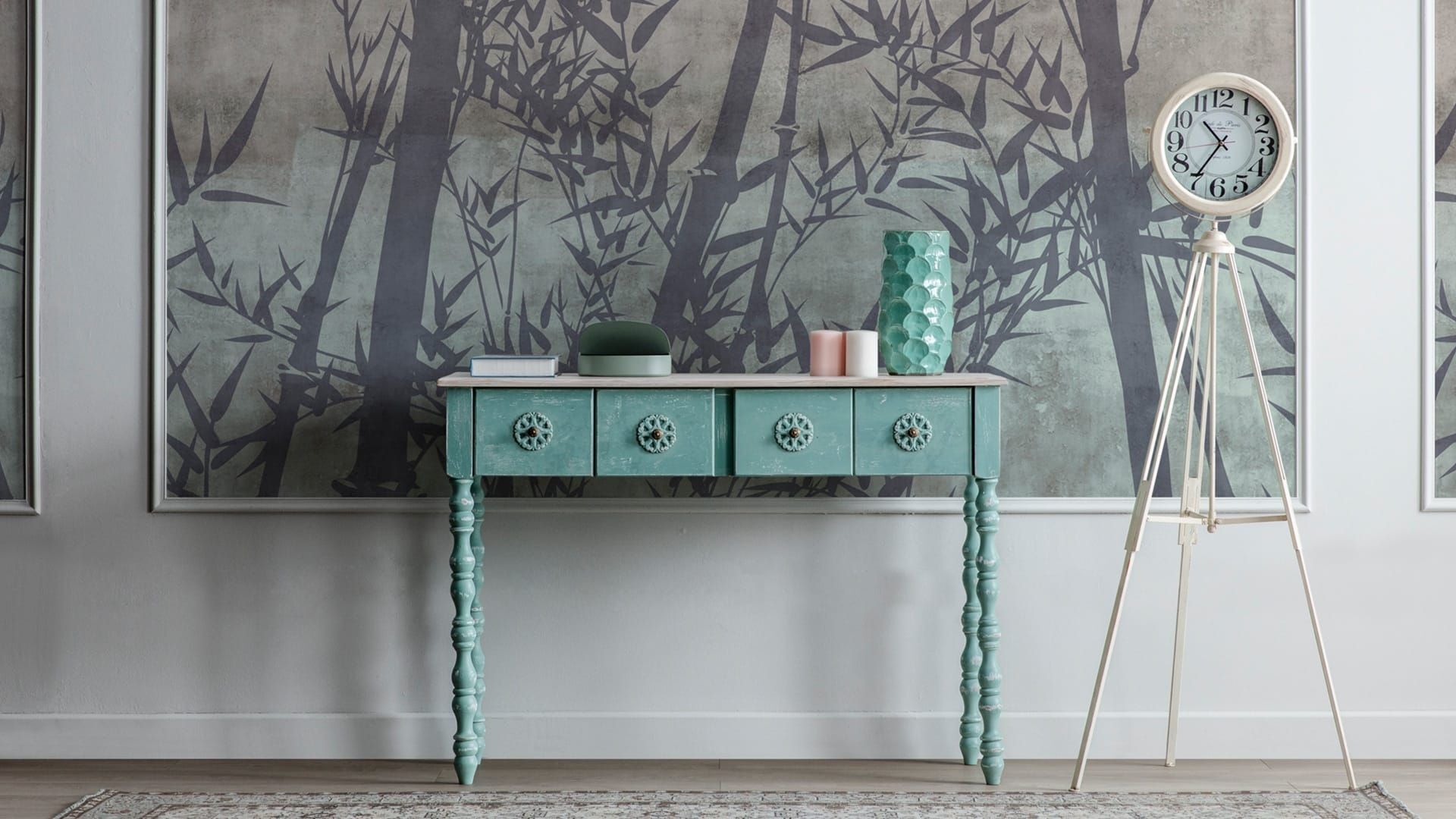 Eskitme Turkuaz 4 çekmeceli Dresuar